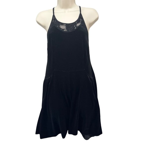 Free People Night Shade Velvet Mini Dress Black Sleeveless Strappy Halter Size S - Picture 1 of 16